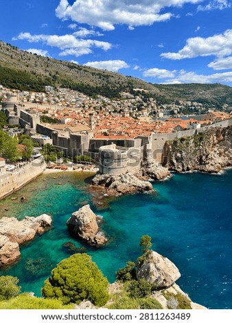 Sunset panoramic view of Dubrovnik Old Town and the Adriatic Sea in Croatia