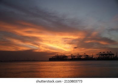 Sunset At Pasir Panjang Port