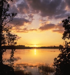 Sonnenuntergang Am Paurodus-Teich Im Nationalpark Der Everglades, Florida, USA, Nordamerika