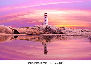 Sunset At Peggy's Cove In Eastern Canada, Nova Scotia