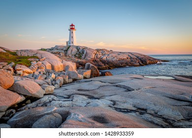 Sunset at Peggy's Cove Light House in Nova Scotia