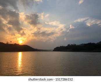 Sunset At Pengkalan Feri Pasir Kelang. Also Knowns As Kuala Nal, One Of The Kelantan River.