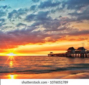 Sunset photo taken at the Naples pier in Naples, Florida.