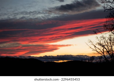 sunset in pink clouds in the sky