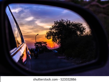 Sunset Point Captured In The Review Mirror Of My Car. Located At Nahargarh Fort, Jaipur