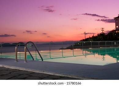 sunset in pool