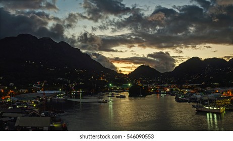 Sunset, Port Victoria, Seychelles, Sun Is Under The Hills