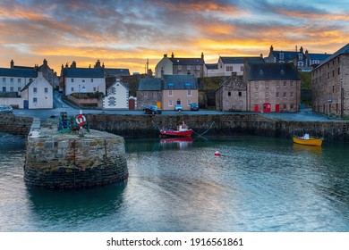 Sunset at Portsoy harbour on the Aberdeenshire coast in Scotland