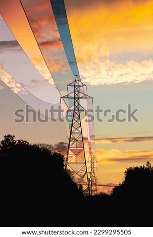 sunset and a powerline over 2 hours
