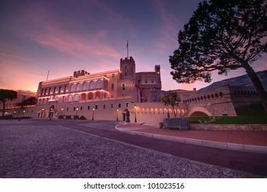 sunset at Prince's Palace in Monaco