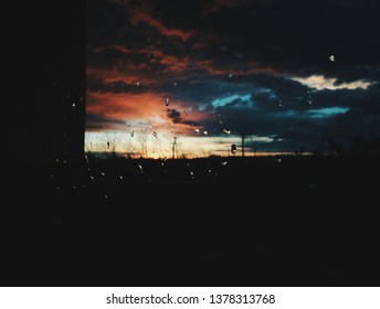 sunset and rain drops