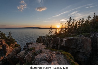 Sunset From Ravens Nest In Acadia National Park, Maine 