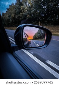 Sunset in the rear view mirror
