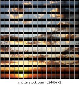 Sunset Reflected in Skyscraper Windows