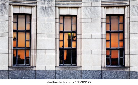 A Sunset Reflected In The Windows Of The Cincinnati Museum Center At Union Terminal, Cincinnati Ohio USA