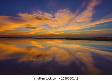 Sunset Reflection Of Gove Aluminium Refinery Taking From Crocodile Beach Northern Territory, Queensland, Australia 