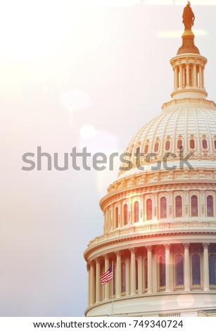 sunset reflection on the dome of Capitol Building, Washington DC. US