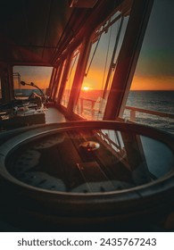 Sunset reflection on gyro compass