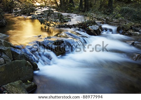 sunset reflection on the mountain river