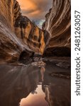 Sunset Reflections in Willis Creek Slot Canyon, Grand Staircase Escalante National Monument, Utah