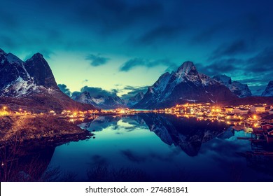 sunset  in Reine Village, Lofoten Islands, Norway - Powered by Shutterstock