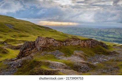 Sunset At The Remains Of A Limestone Quarry At Herbert's Quarry On The Black Mountain Road In South Wales UK
