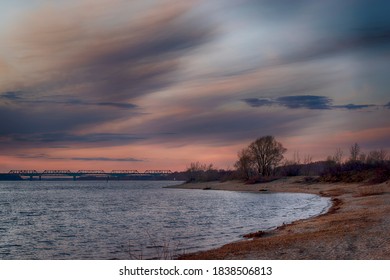 sunset, river and the beach