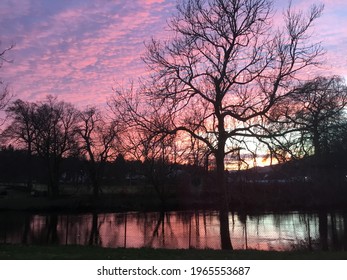 Sunset River Teith Trees Clouds