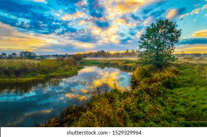 Sunset River Water Nature Landscape