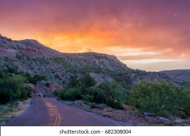 Sunset And Road At Palo Duro In West Texas