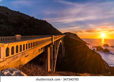 Sunset at rocky creek bridge (bixby bridge) Pacific Coast Highway