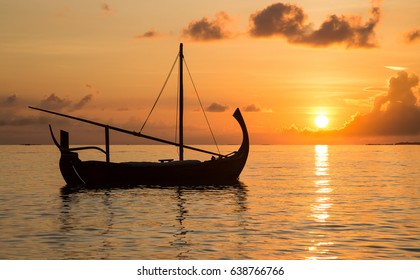 Sunset and Sail Boat, Maldives
