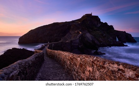 Sunset at San Juan de Gaztelugatxe island in Basque Country