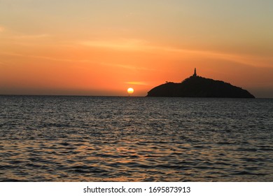 Sunset In The Santa Marta's Bay In Colombia, Over The Caribbean Sea