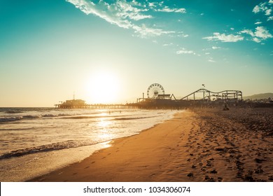 Sunset in Santa Monica, view on the amusement park - Powered by Shutterstock