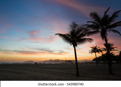 Sunset In Santos Beach, Brazil.