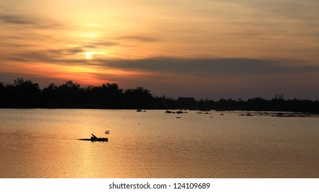 Sunset scenic at the Bang Pakong river in Chachoengsao, Thailand