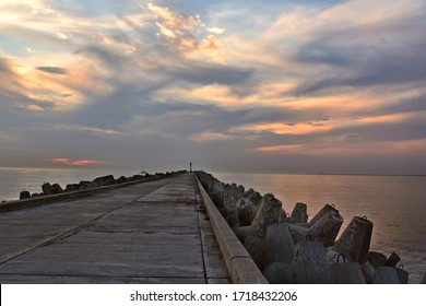 Sunset. Sea. South Pier Baltic Spit. Russia.