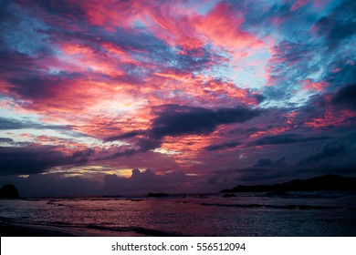 Sunset Seascape With Dramatic Sky And Colorful Clouds