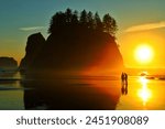 Sunset at Second Beach in the Olympic National Park located in LaPush, Washington 