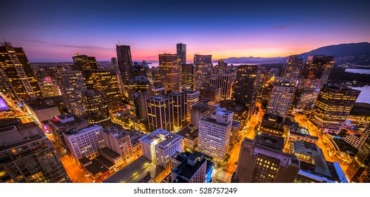 Sunset Seen From The Vancouver Lookout Tower, British Columbia, Canada.