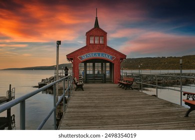 Sunset at the Seneca Lake Boathouse in Watkins Glen, New York in the Finger Lakes region - Powered by Shutterstock