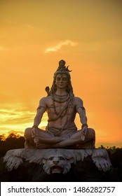 Sunset At Shiva Statue At Eam Jhula