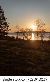 Sunset From The Shore Of A Bay. Hingham, Massachusetts