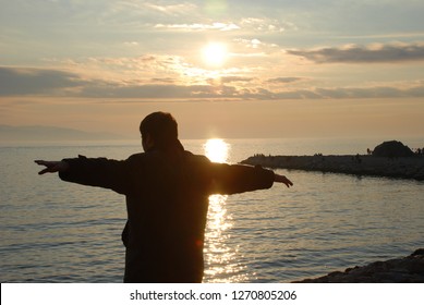 sunset with silhouettes