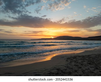 Sunset At Simos Beach In Elafonisos Island 