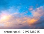 Sunset sky background, picturesque vast sunset sky with dramatic sunset orange clouds, scenic sunset sky landscape