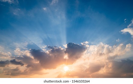 Sunset Sky Background,Landscape Blue Sky With Clouds Nature Concept For Cover Banner Background.