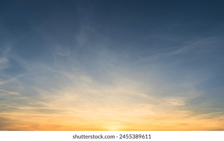 Sunset Sky Backgrounds, Evening Dramatic Dusk sky Cloud with Orange, Yellow sunlight in Summer season, Horizon Blue sky Sunrise - Powered by Shutterstock