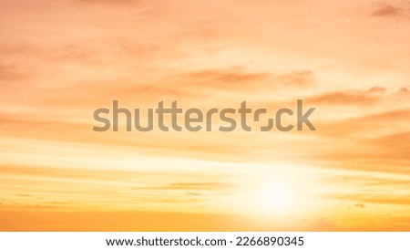 Sunset Sky, Beautiful nature in Early Morning with Orange, Yellow sunlight clouds fluffy, Golden Hour Sunrise Background 